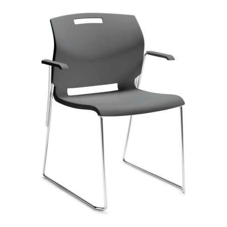 Gec Global Stacking Chair with Arms - Plastic - Shadow Gray - Popcorn Series 6710-CH-SHW